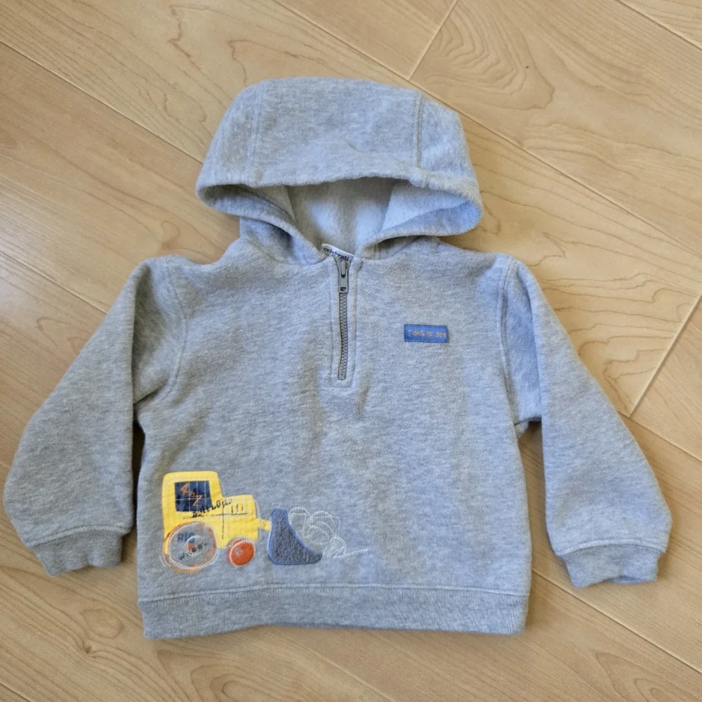 Vintage 1990s-Y2K Carter's construction vehicle grey quarter-zip hoodie